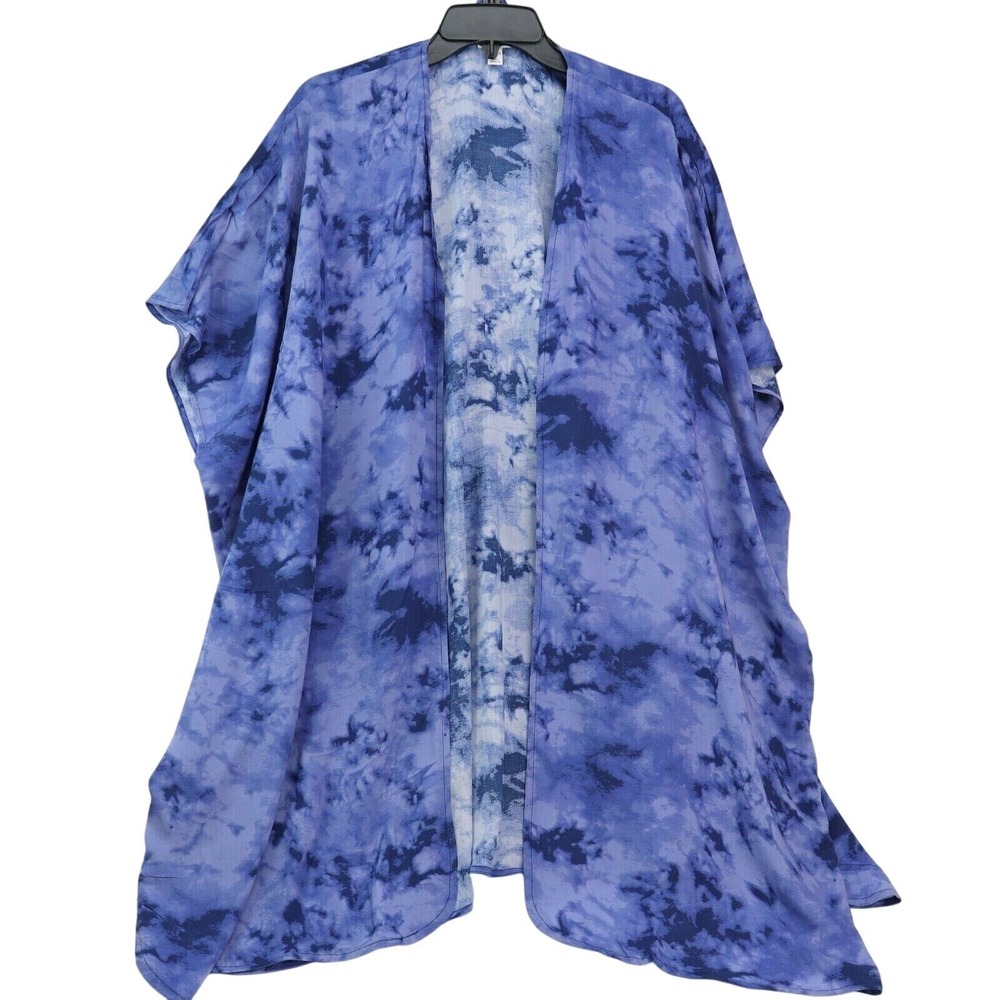 Jenni Intimates Kimono Wrap Womens One Size Blue Tie Dye NEW Open Front Coverup